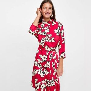 Zara basics red dress with floral pattern kimono style size XS